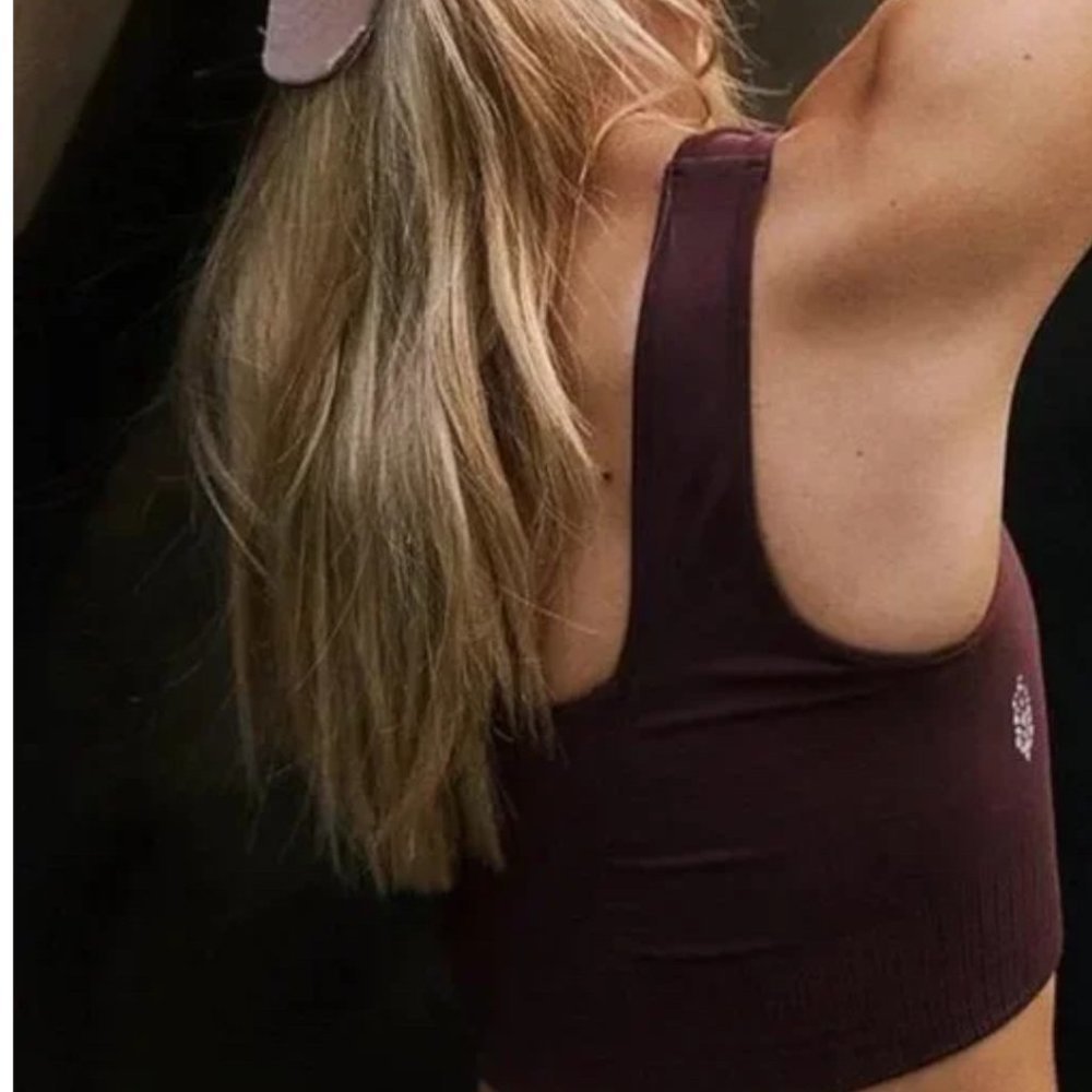 free People Movement Good Karma Square-Neck Bra Power Plum - Picture 3 of 4